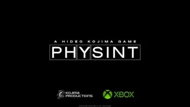 Title card for Physint, a Hideo Kojima game, featuring Kojima Productions and Xbox logos.