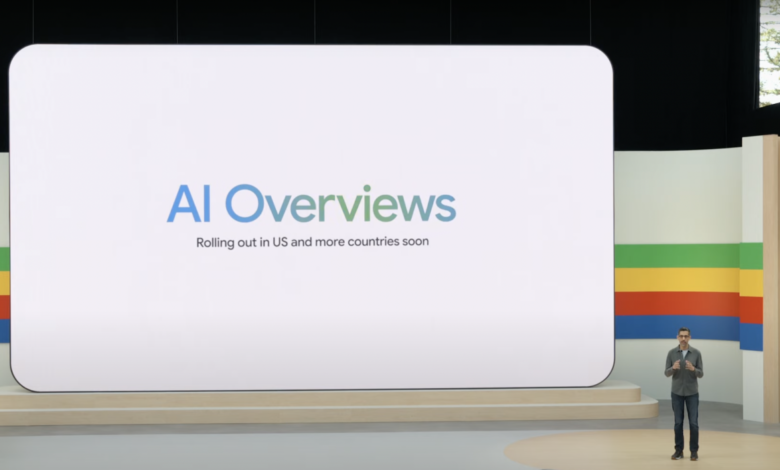 Sundar Pichai, Google's CEO, introducing AI Overviews at the Google I/O 2024 conference