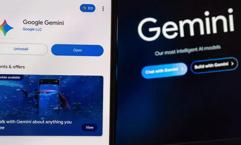 Google Gemini AI app on phone and desktop, showing interface and features.
