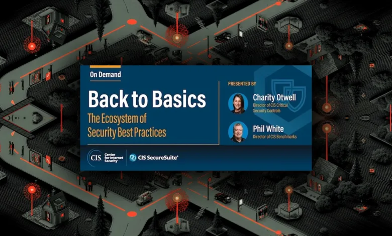 Webinar graphic: 'Back to Basics' on cybersecurity best practices, featuring Charity Otwell and Phil White from CIS.