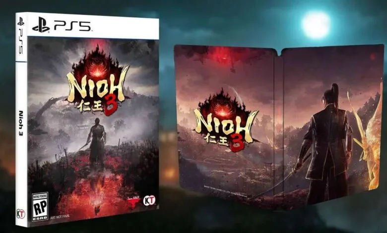 Nioh 3 PS5 game cover and steelbook art featuring a samurai warrior.