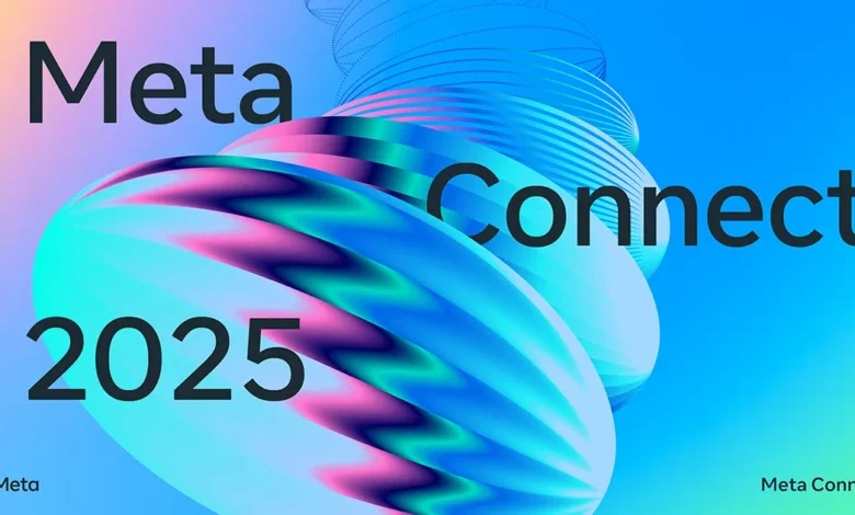 Meta Connect 2025 announcement graphic with abstract blue and pink shapes.