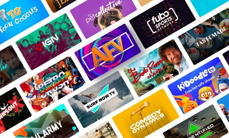 Collage of various streaming TV channel logos, including IGN, AFV, Tastemade, and more.