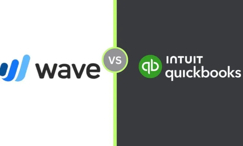 Logos of Wave and QuickBooks accounting software side-by-side with a VS symbol.