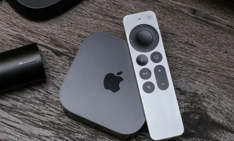 Apple TV 4K device with Siri Remote and NVIDIA Shield TV Pro