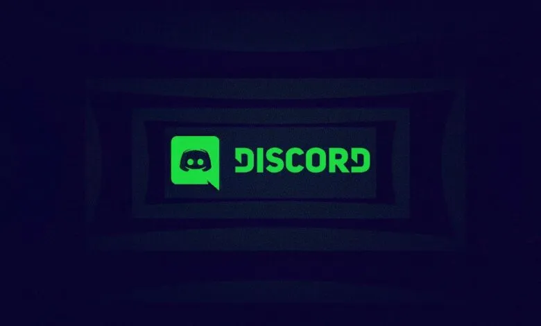 Discord logo and name in bright green against a dark, tunnel-like background.