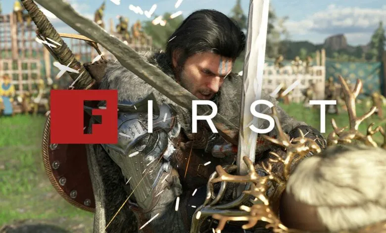 A warrior in armor with a sword and shield, with the word FIRST overlaid.