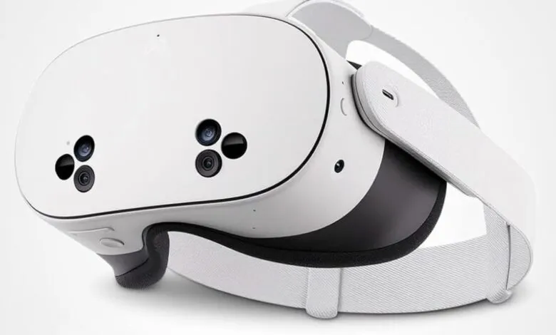 White Meta Quest 3 virtual reality headset with cameras and straps