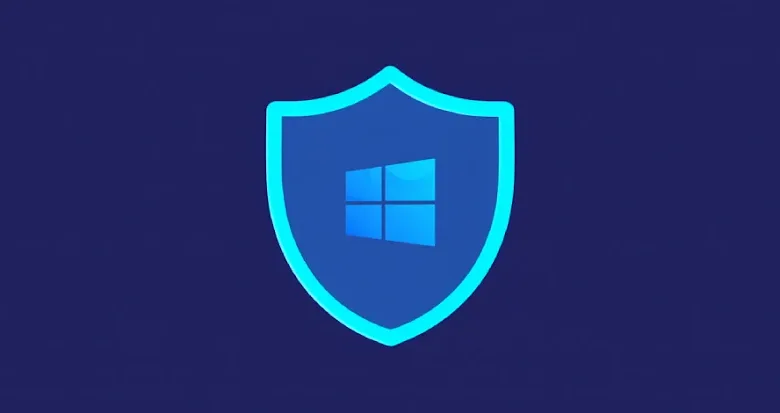 Windows logo inside a blue shield with a light blue outline.