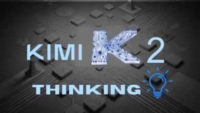 KIMI K2 Thinking text overlayed on a circuit board graphic with an idea lightbulb.