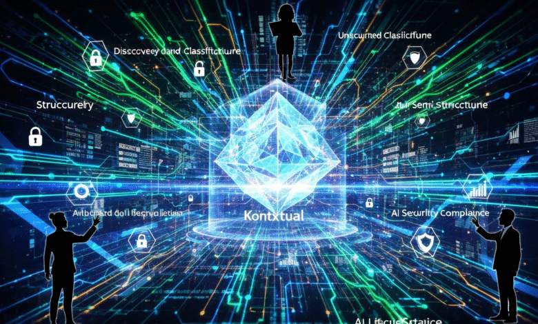 Abstract digital network with glowing lines and a central crystal structure, symbolizing AI and data.