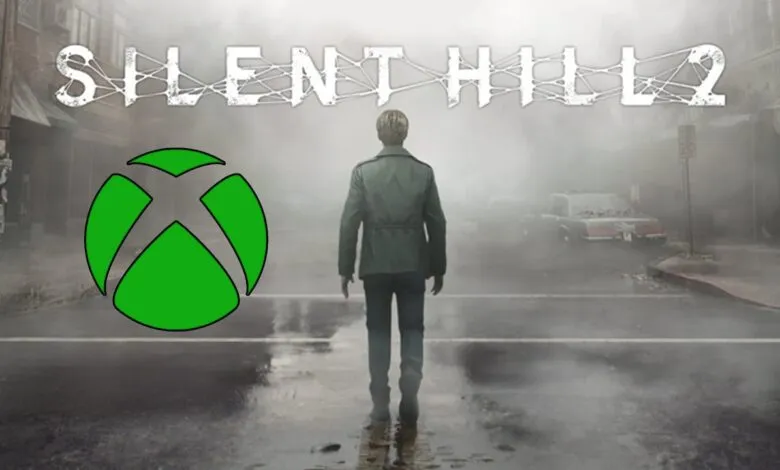 James Sunderland walks down a foggy street with the Silent Hill 2 logo and Xbox logo.