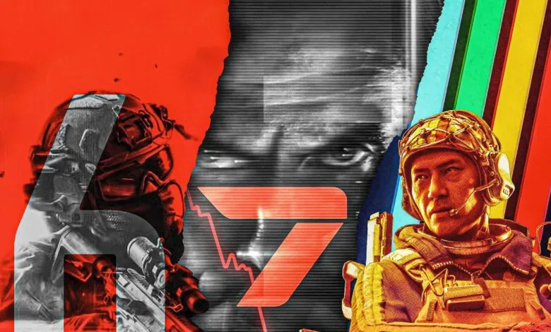 Collage of soldiers and a logo against a vibrant, textured background.
