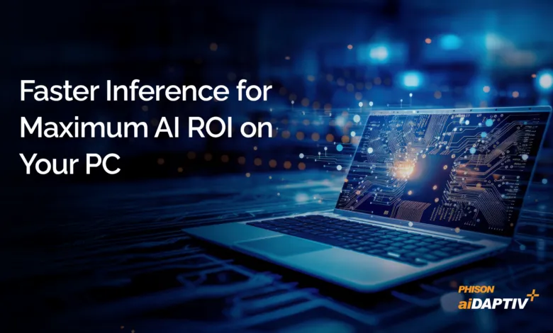 Laptop displaying a circuit board design, promoting faster AI inference.