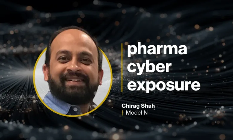 Chirag Shah discusses pharma cyber exposure in a promotional graphic.