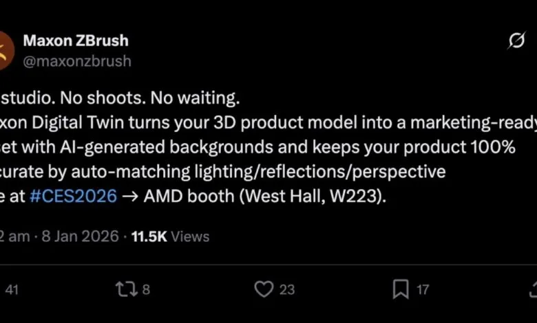 Maxon ZBrush Twitter post about Digital Twin at CES 2026