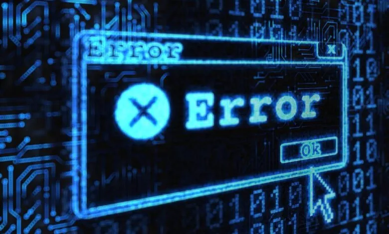 Blue error message box on a circuit board background.