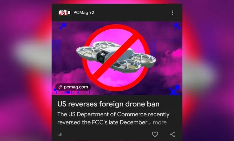 Drone with a red prohibition sign, indicating a ban.