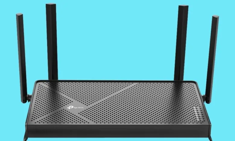 Black TP-Link Archer BE3600 Wi-Fi 7 router with four antennas.