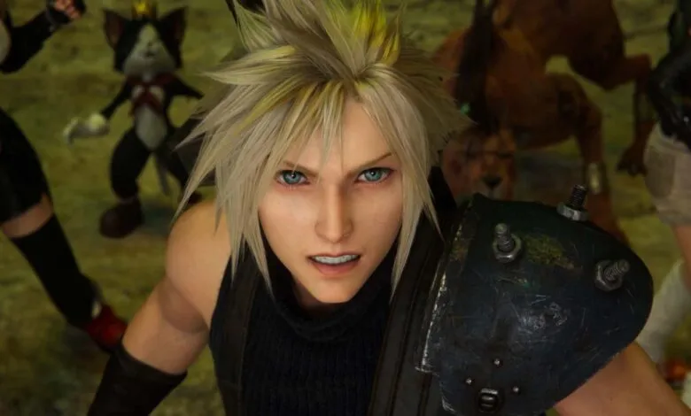 Close-up of Cloud Strife from Final Fantasy VII Rebirth, looking determined.