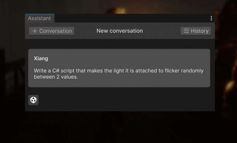 Screenshot of an AI assistant interface with a request for a C# script.