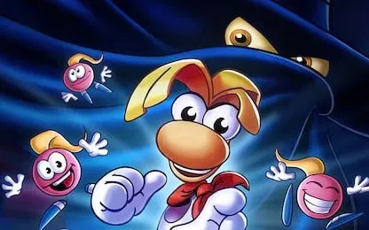 Rayman and Globox characters from the video game Rayman against a blue background.