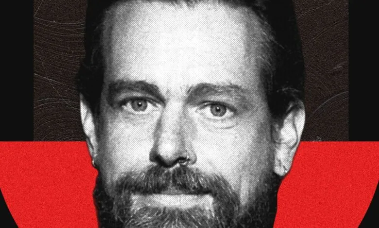 Monochrome portrait of Jack Dorsey with a beard and nose ring.