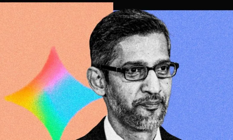 Portrait of Sundar Pichai, CEO of Google, with colorful background.