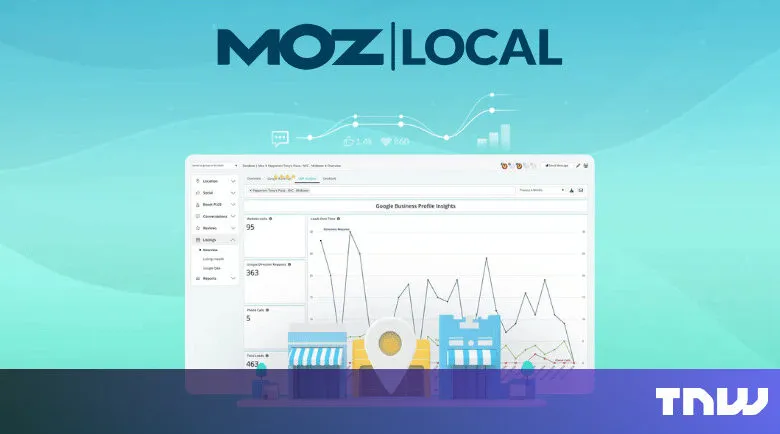 Moz Local dashboard showing Google Business Profile insights and performance metrics.