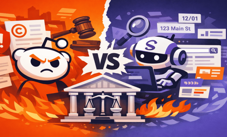 Reddit alien versus a search engine robot, divided by a courthouse.