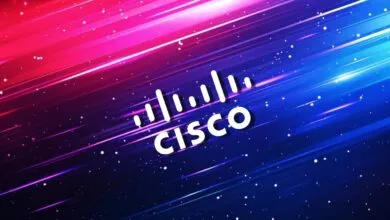 Cisco logo on a vibrant, colorful, abstract background.