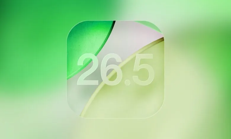 Frosted glass icon with '26.5' on a green gradient background.