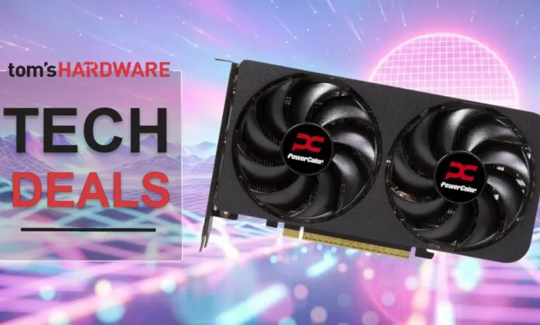 PowerColor graphics card on a retro-themed background.