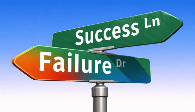 Street sign showing 'Success Ln' and 'Failure Dr' at an intersection.