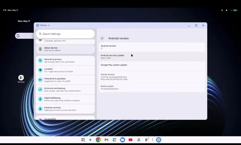 Screenshot of Android version settings on a desktop interface.