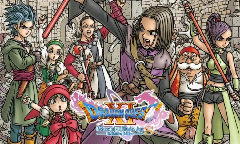 Dragon Quest XI S: Echoes of an Elusive Age characters in battle stance.
