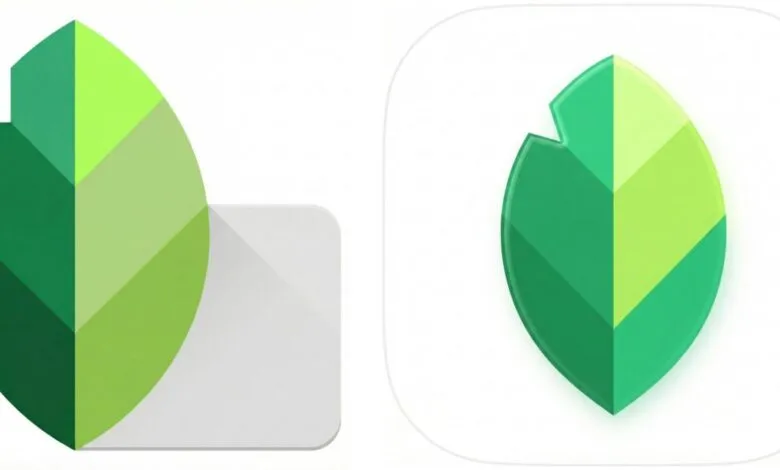 Comparison of old and new Snapseed app logos, featuring a stylized green leaf.