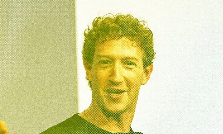 Mark Zuckerberg with a halftone effect, smiling slightly.