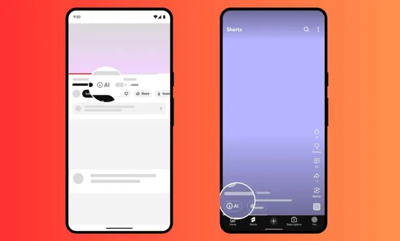 YouTube app interface showing video and Shorts screens on mobile.
