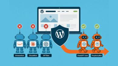 WordPress site blocking some AI bots, allowing others, illustrated with robots.