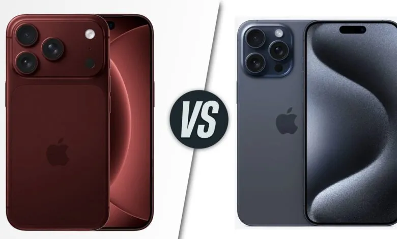iPhone comparison: maroon model versus gray model with 'VS' graphic.