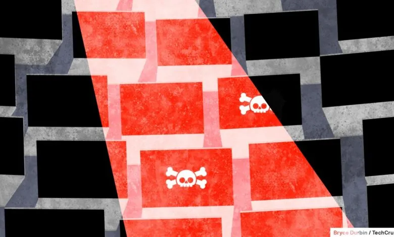 Abstract image of files, some marked with skull and crossbones.