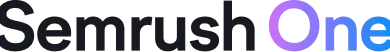 Semrush One logo with gradient colors on a black background.