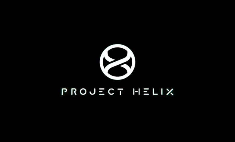 Minimalist white Project Helix logo and text against a solid black background.