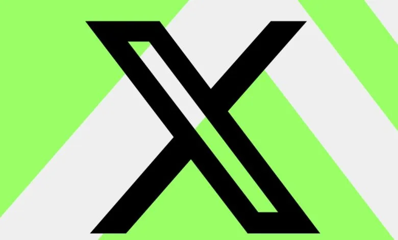 A stylized black letter X logo set against a diagonal striped green and white background.