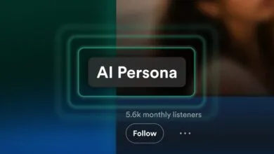 Interface display with AI Persona label, glowing green rectangular frames, and a follow button.