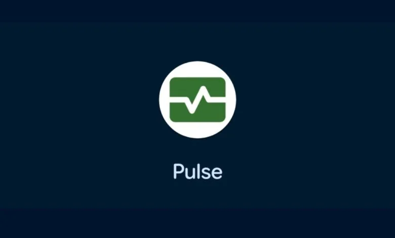 Android Pulse app icon featuring a white circle with a green medical heartbeat graph and the text Pulse below