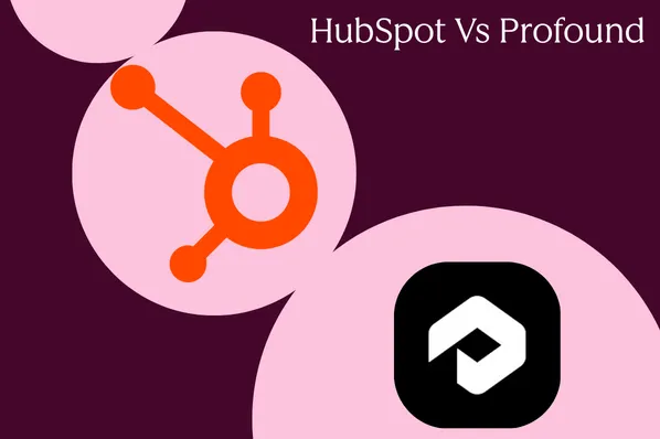 Comparison graphic featuring the HubSpot and Profound logos on a burgundy and pink background.