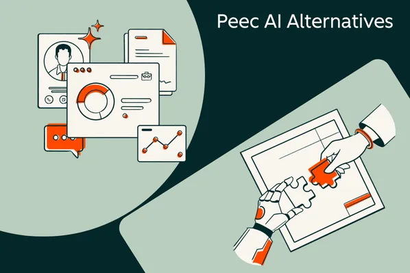 Graphic with dashboard elements and puzzle hands solving a problem titled Peec AI Alternatives.