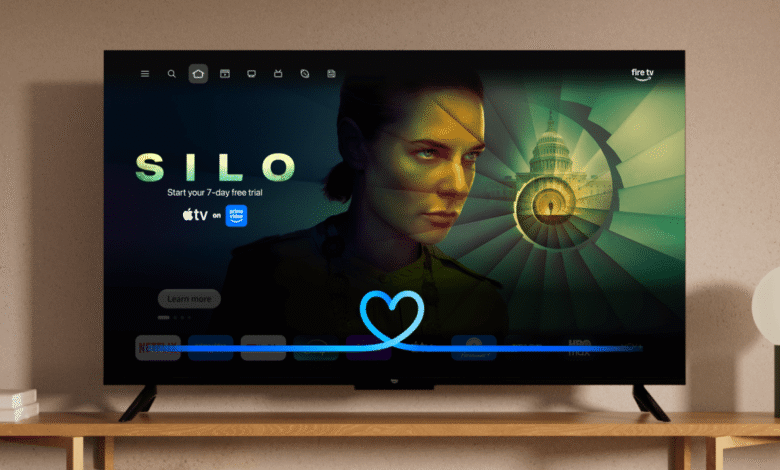 Amazon Fire TV displays the Silo series interface with a glowing blue heart graphic.